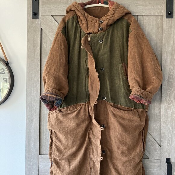 Unique-100% Linen Cotton Quilted Coat, One Size (loose fit), Photo Colors - Picture 8 of 13